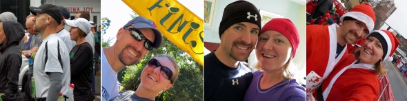 L to R: October (Mount Desert Island Marathon), October (Big Sur River Run 10K), November (Fisher Cats Thanksgiving Day 5K), and December (Santa Shuffle 3-Miler)