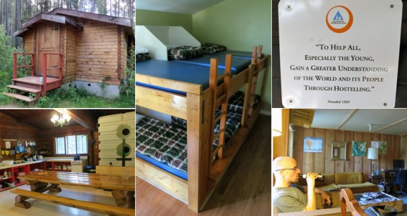 L to R: Our first wilderness hostel in Jasper N.P.; the offending 6-person bunk last night in Canmore; HI's mission; and my mission tonight: blogging and beer.