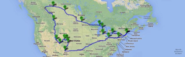 A rough depiction of our route this summer...including the elusive last three states on my "visit them all" list.