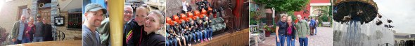 L to R: Outside our guest house; inside Phantasialand (on a slow ride); strapping into Talocan before the ride; after Talocan; mellowing out on the swings.
